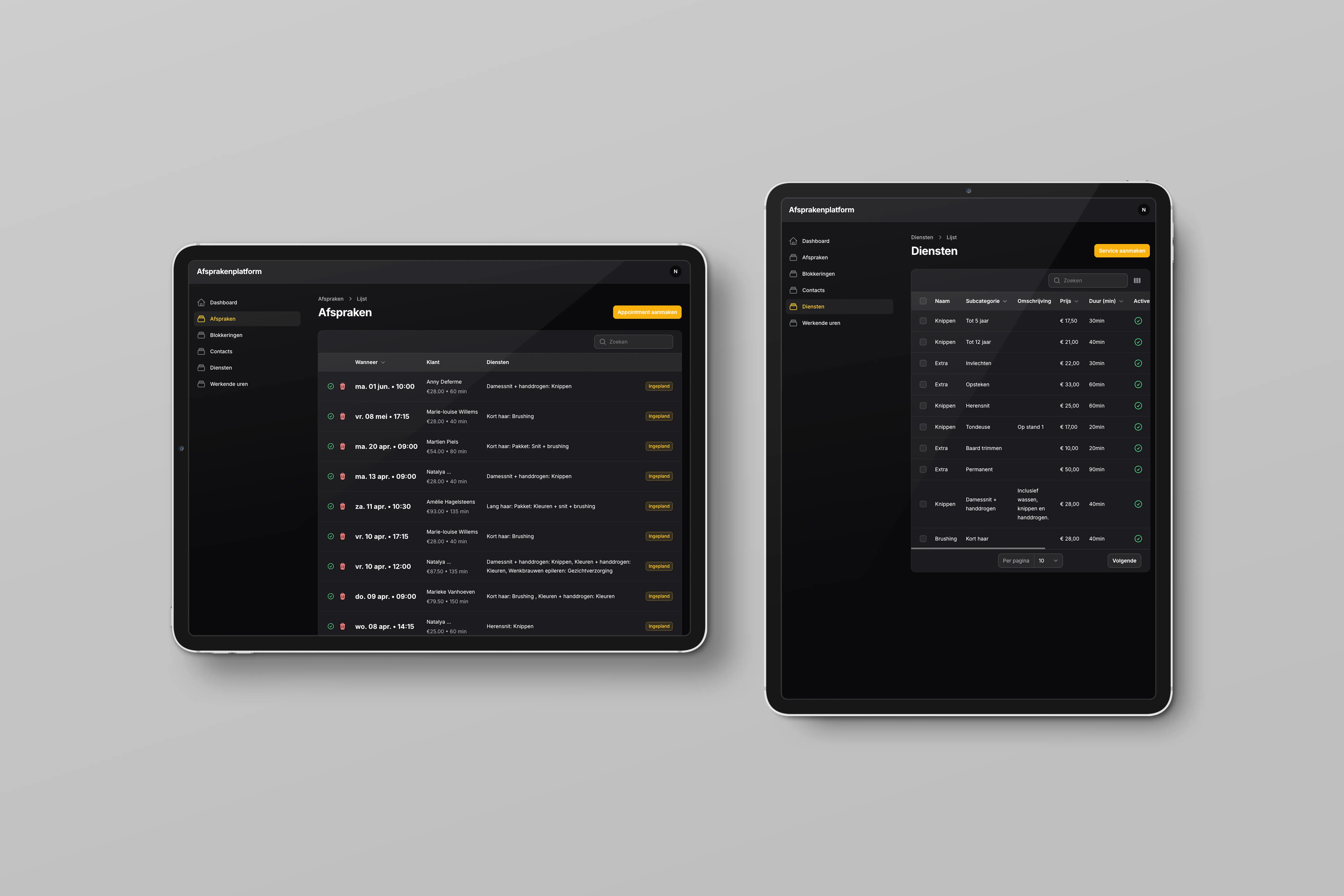Afsprakenplatform Natalya Haarmode — dashboard overzicht